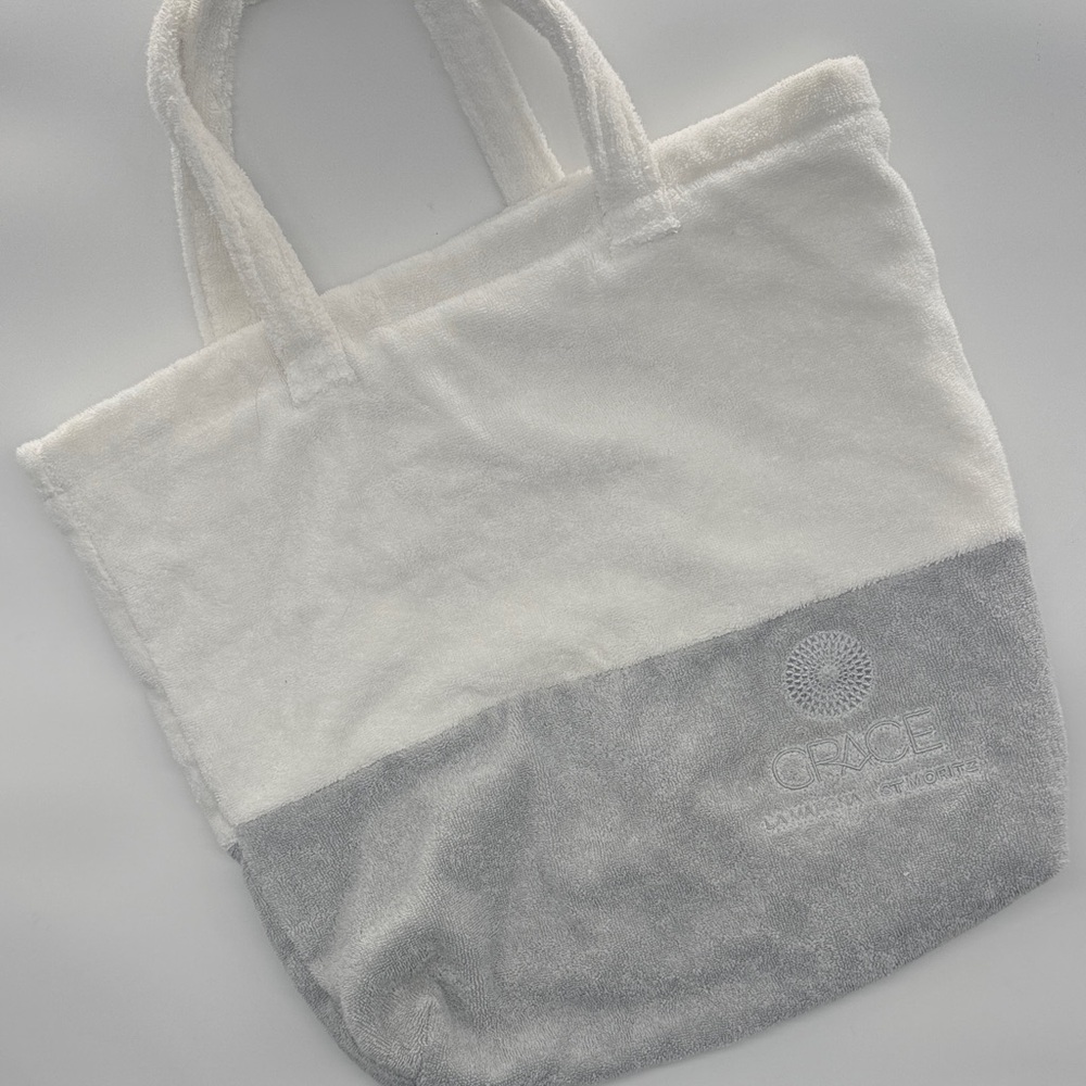 Frete St. Moritz White & Light Gray Plush Tote, lined with pocket